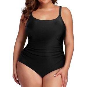 MSRP $42 Daci Women's 18W Black One Piece U-Back Swimsuit Tummy Control Ruched